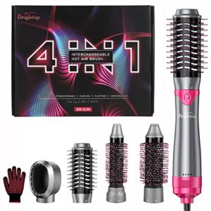 brightup blow dryer brush & volumizer with negative ionic technology, detachable & interchangeable brush head, hair dryer brush for curling, straightening & styling, heat protective glove included