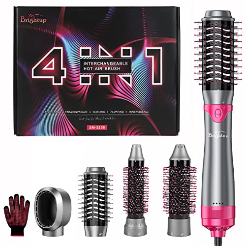 Brightup Blow Dryer Brush & Volumizer with Negative Ionic Technology, Detachable & Interchangeable Brush Head, Hair Dryer Brush for Curling, Straightening & Styling, Heat Protective Glove Included