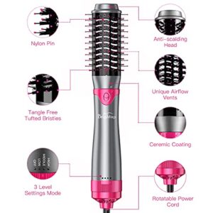 Brightup Blow Dryer Brush & Volumizer with Negative Ionic Technology, Detachable & Interchangeable Brush Head, Hair Dryer Brush for Curling, Straightening & Styling, Heat Protective Glove Included