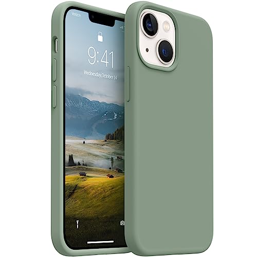 AOTESIER Compatible with iPhone 13 Mini Phone Case,[Military Shockproof Protection] Liquid Silicone Case with [Soft Anti-Scratch Microfiber Lining] Camera & Screen Protection, 5.4 inch, Calke Green