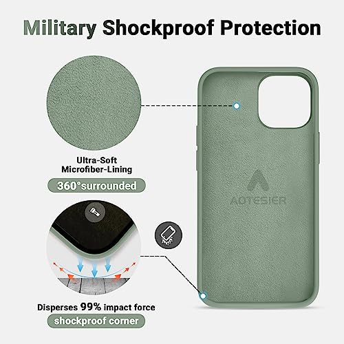 AOTESIER Compatible with iPhone 13 Mini Phone Case,[Military Shockproof Protection] Liquid Silicone Case with [Soft Anti-Scratch Microfiber Lining] Camera & Screen Protection, 5.4 inch, Calke Green