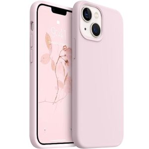 aotesier shockproof designed for iphone 13 mini case, liquid silicone phone case with [soft anti-scratch microfiber lining] full body drop protection 5.4 inch slim thin cover, ice pink
