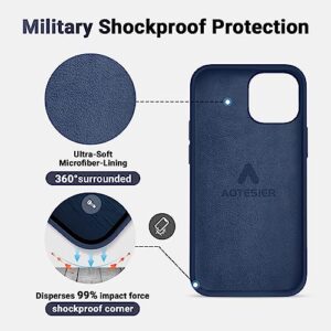 AOTESIER Shockproof Designed for iPhone 13 Mini Case, Liquid Silicone Phone Case with [Soft Anti-Scratch Microfiber Lining] Full Body Drop Protection 5.4 inch Slim Thin Cover, Navy Blue