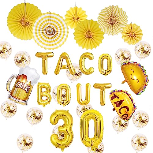 Taco Bout 30 Balloons, 16inch Gold Mylar Aluminum Balloons Sign For Fiesta Mexican 30th Birthday Party Decoration Supplies