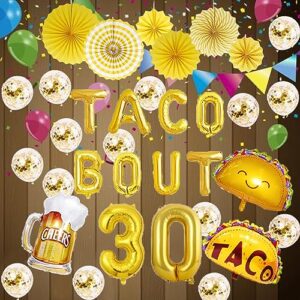 Taco Bout 30 Balloons, 16inch Gold Mylar Aluminum Balloons Sign For Fiesta Mexican 30th Birthday Party Decoration Supplies