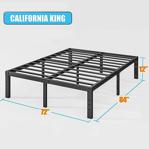 Cleaniago California King Metal Platform Bed Frames No Box Spring Needed,Heavy Duty Steel Slats Platform with 3000lbs Support, Noise Free, Anti-Slip, Easy Assembly, Black