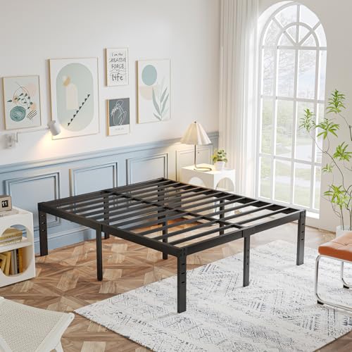 Cleaniago California King Metal Platform Bed Frames No Box Spring Needed,Heavy Duty Steel Slats Platform with 3000lbs Support, Noise Free, Anti-Slip, Easy Assembly, Black