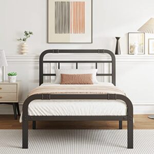 cleaniago twin xl metal bed frame with headboard and footboard 14 inch high, heavy duty metal platform bed steel slats with 3000lbs support, no box spring needed, noise free, black