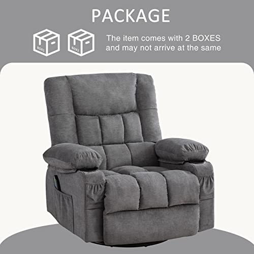 BOSMILLER Massage Swivel Rocker Recliner Chair with Vibration Massage and Heat Ergonomic Lounge Chair for Living Room with Rocking Function and Side Pocket, 2 Cup Holders, USB Charge Port