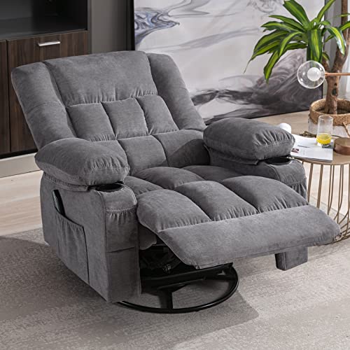 BOSMILLER Massage Swivel Rocker Recliner Chair with Vibration Massage and Heat Ergonomic Lounge Chair for Living Room with Rocking Function and Side Pocket, 2 Cup Holders, USB Charge Port