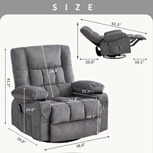 BOSMILLER Massage Swivel Rocker Recliner Chair with Vibration Massage and Heat Ergonomic Lounge Chair for Living Room with Rocking Function and Side Pocket, 2 Cup Holders, USB Charge Port