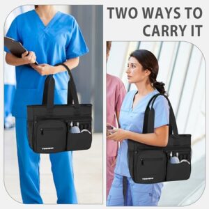 TORIBIO Nurse Tote Bag, Small Multi Pocket Shoulder Bags with Padded Laptop Sleeve, Portable Storage Bag Tote Bag, Home Care Nursing Bag Clinical Bag for Work