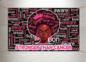 pudodo breast cancer awareness backdrop banner stronger than cancer pink ribbon support photography background wall decoration (3.6×5.9ft, black)