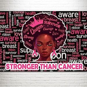 Pudodo Breast Cancer Awareness Backdrop Banner Stronger Than Cancer Pink Ribbon Support Photography Background Wall Decoration (3.6×5.9ft, Black)