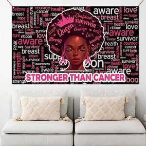 Pudodo Breast Cancer Awareness Backdrop Banner Stronger Than Cancer Pink Ribbon Support Photography Background Wall Decoration (3.6×5.9ft, Black)