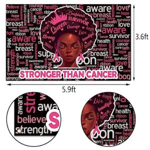 Pudodo Breast Cancer Awareness Backdrop Banner Stronger Than Cancer Pink Ribbon Support Photography Background Wall Decoration (3.6×5.9ft, Black)