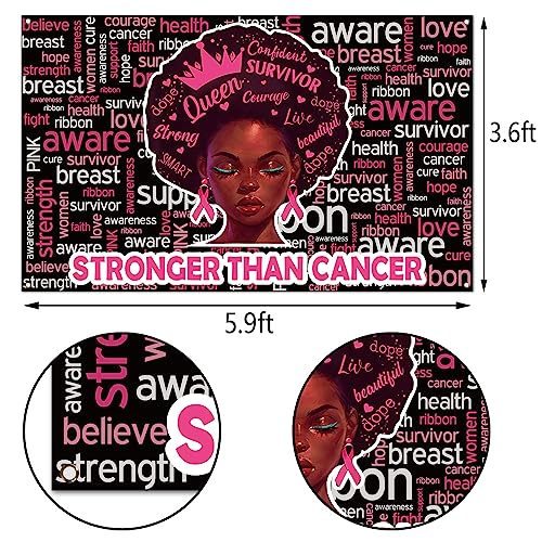 Pudodo Breast Cancer Awareness Backdrop Banner Stronger Than Cancer Pink Ribbon Support Photography Background Wall Decoration (3.6×5.9ft, Black)