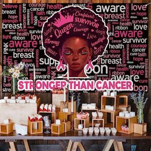 Pudodo Breast Cancer Awareness Backdrop Banner Stronger Than Cancer Pink Ribbon Support Photography Background Wall Decoration (3.6×5.9ft, Black)