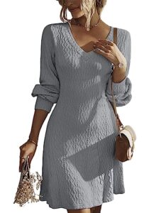 dokotoo womens oversized sweater dress elegant trendy casual loose long sleeve dresses v neck knit ribbed a line fall pullover sweater mini dress 2023 trendy outfits gray medium