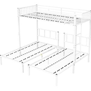 UFINEGO Twin Over Twin & Twin Bunk Bed, Triple Bunk Bed Metal Bunk Bed Frame with Guardrails, Converted into Three Single Twin Bed, No Box Spring Needed