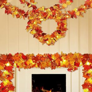 3 pack thanksgiving decorations lighted fall garland, 30 ft 60 led battery operated maple leaves string lights for indoor outdoor autumn harvest party halloween thanksgiving decoration