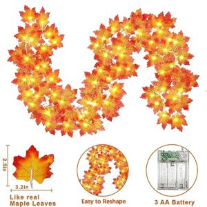 3 Pack Thanksgiving Decorations Lighted Fall Garland, 30 Ft 60 LED Battery Operated Maple Leaves String Lights for Indoor Outdoor Autumn Harvest Party Halloween Thanksgiving Decoration