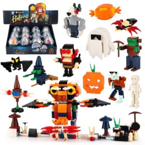 hxezoc 12 in 1 halloween mini building blocks for kids, surprise splice eggs with toys zombie, skeleton, witch, bat building blocks for kids halloween birthday party favors party games supplies