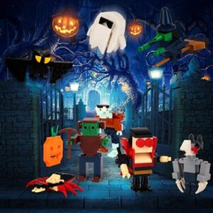 Hxezoc 12 in 1 Halloween Mini Building Blocks for Kids, Surprise Splice Eggs with Toys Zombie, Skeleton, Witch, Bat Building Blocks for Kids Halloween Birthday Party Favors Party Games Supplies