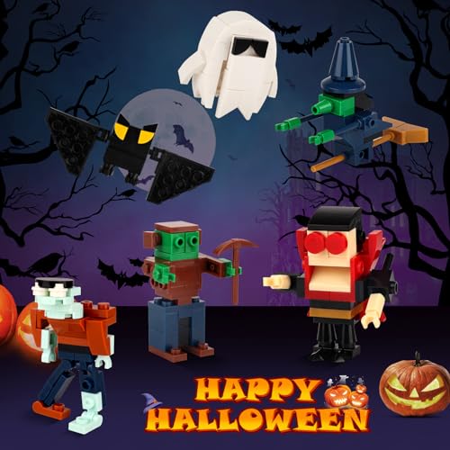 Hxezoc 12 in 1 Halloween Mini Building Blocks for Kids, Surprise Splice Eggs with Toys Zombie, Skeleton, Witch, Bat Building Blocks for Kids Halloween Birthday Party Favors Party Games Supplies