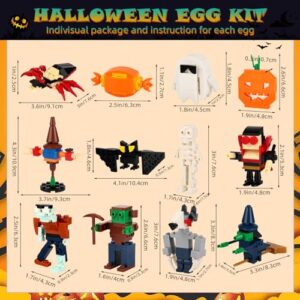 Hxezoc 12 in 1 Halloween Mini Building Blocks for Kids, Surprise Splice Eggs with Toys Zombie, Skeleton, Witch, Bat Building Blocks for Kids Halloween Birthday Party Favors Party Games Supplies