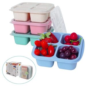 Aimkeoulee 4 Pack Snack Containers with Lids,Reusable 4 Compartments Bento Lunch Box, Divided Meal Prep Lunch Box, Food Storage Containers (Wheat(Blue/Green/Pink/Beige))