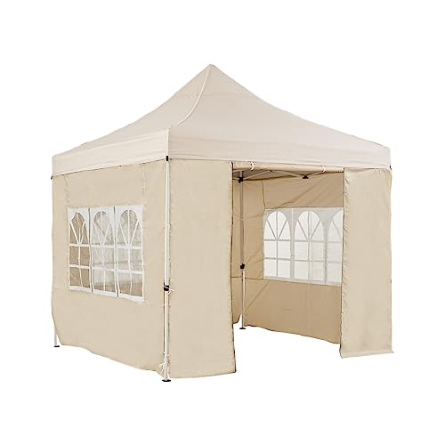 TUKAILAI 10x10ft Pop Up Gazebo, Water-Resistant UV Block Sun Shade Shelter with 4 Sidewalls 1 Door & 3 Windows, Outdoor Instant Canopy Tent for Garden Patio Camping Party Event (Cream)