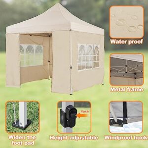 TUKAILAI 10x10ft Pop Up Gazebo, Water-Resistant UV Block Sun Shade Shelter with 4 Sidewalls 1 Door & 3 Windows, Outdoor Instant Canopy Tent for Garden Patio Camping Party Event (Cream)