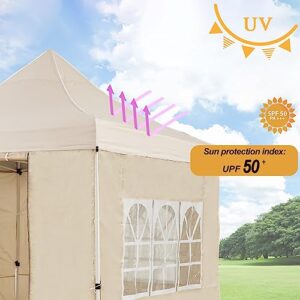 TUKAILAI 10x10ft Pop Up Gazebo, Water-Resistant UV Block Sun Shade Shelter with 4 Sidewalls 1 Door & 3 Windows, Outdoor Instant Canopy Tent for Garden Patio Camping Party Event (Cream)