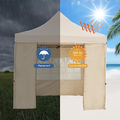 TUKAILAI 10x10ft Pop Up Gazebo, Water-Resistant UV Block Sun Shade Shelter with 4 Sidewalls 1 Door & 3 Windows, Outdoor Instant Canopy Tent for Garden Patio Camping Party Event (Cream)