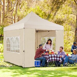 TUKAILAI 10x10ft Pop Up Gazebo, Water-Resistant UV Block Sun Shade Shelter with 4 Sidewalls 1 Door & 3 Windows, Outdoor Instant Canopy Tent for Garden Patio Camping Party Event (Cream)