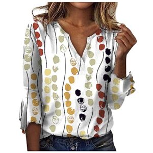 womens tops 3/4 sleeve 3/4 length sleeves tops for women floral print retro blouses v neck tulip sleeve loose fit dressy casual t-shirts yellow xxl