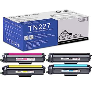 4 Pack TN227 BK/C/M/Y Toner Cartridge High Yield Compatible TN227 Replacement for Brother MFC-L3770CDW L3710CW L3750CDW HL-3210CW 3270CDW 3290CDW DCP-L3510CDW L3550CDW Printer