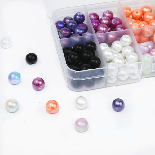 200pcs 8mm Glass Beads for Bracelets Making,10 Colors DIY Samll Beads Jewelry Making Kit for Adult Healing Black/White/Yellow Round Beads Bulk,Bead for Friendship Bracelet