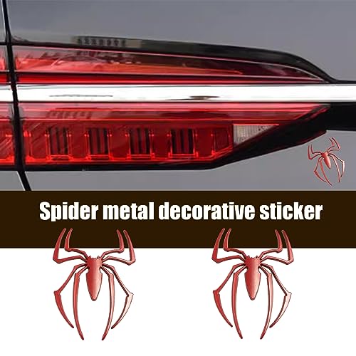 Fogfar 2 PCS Car Stere Sticker, 2.6In x 2.9In Metal Spider Car Sticker, Anti-Scratch Personalized Decoration Applique, Universal for Most Cars, Walls, Mirror Decoration (Red)