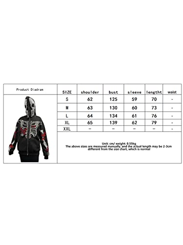 Nvzhuang Womens Y2k Zip Up Skeleton Graphic Hoodies Halloween Rhinestone Oversized Vintage Hoodie Goth Fall Jacket Streetwear (Black Blue, S)