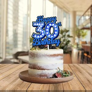 Blue Glitter Happy Birthday 30th Cake Topper Let’s Glow Crazy Party Theme Decoration Supplies Men Women Happy Birthday 30 Anniversary Party Decor Supplies