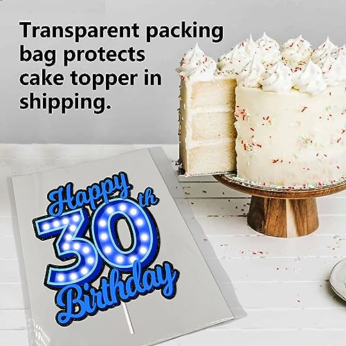 Blue Glitter Happy Birthday 30th Cake Topper Let’s Glow Crazy Party Theme Decoration Supplies Men Women Happy Birthday 30 Anniversary Party Decor Supplies