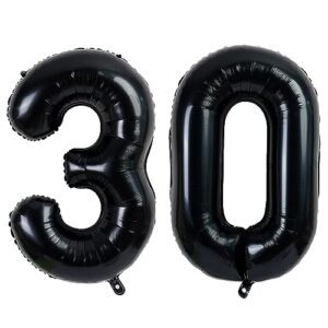 RUBFAC 42 Inch 30 Number Balloons Black Big Giant Jumbo Number 30 Foil Mylar Balloons for 30th Birthday Party Anniversary Events Decorations