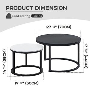 MASAKA B&W 27.5 Inch Round Wood Tables 2 Pack, Coffee Tables for Living Room Set of 2, Small Coffee Tables for Small Spaces, Center Table Modern Black with White