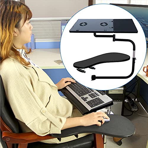 TdiriNar Multi Function Chair Arm Clamping Stand,Keyboard Laptop Holder with USB Fan,360° Rotation Tablet Mouse Pad Stand,Adjustable Reclining Working Mount Tray System with Stainless Steel Frame