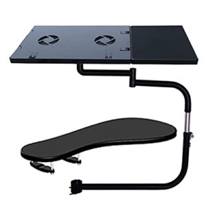 TdiriNar Multi Function Chair Arm Clamping Stand,Keyboard Laptop Holder with USB Fan,360° Rotation Tablet Mouse Pad Stand,Adjustable Reclining Working Mount Tray System with Stainless Steel Frame