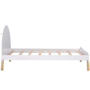 Tensun Twin Size Platform Bed with Curved Headboard,Wooden Cute Bed Frame with Slat Supports and Shelf Behind Headboard for Kids Boys Girls, No Box Spring Needed,White