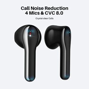 Tribit Wireless Headphones, Wireless Bluetooth Earbuds, Noise Canceling with 4 Microphone 32H Playtime, Waterproof Earphones for Music Calls School Work, Flybuds C2 Black