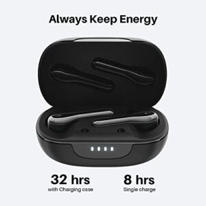 Tribit Wireless Headphones, Wireless Bluetooth Earbuds, Noise Canceling with 4 Microphone 32H Playtime, Waterproof Earphones for Music Calls School Work, Flybuds C2 Black